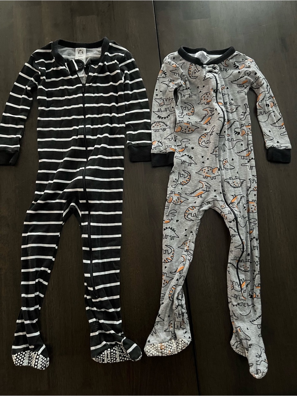 Gerber Black & Gray Striped and Dino Footed One-Pieces
